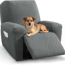XINEAGE Stretch Recliner Chair Covers 4 Piece Recliner Covers with Storage Pockets Soft and Washable Recliner Slipcover Furniture Protector with Elastic Bottom Fit Pets & Kids (Large, Light Gray)