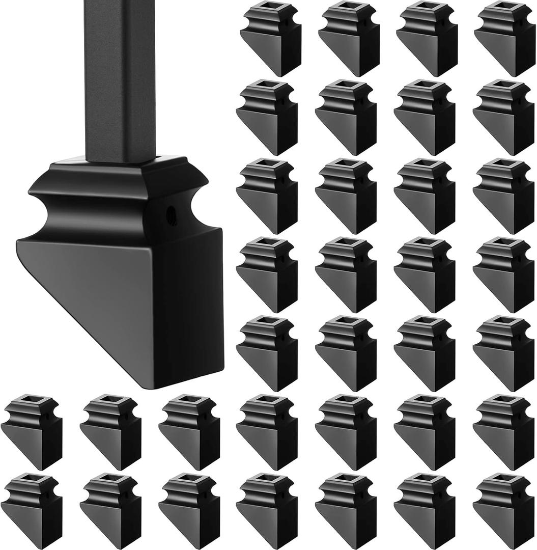Funrous 48 Pack Iron Baluster Shoes Stair Flat Shoe with Screw for 1/2 Inch, Square Iron Balusters Wrought Spindles for Staircase Slant Shoes with Screw, Satin Black