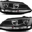 Headlights Assembly Compatible With 2011-2018 VW Jetta MK6 Clear Lens Black Housing Clear Reflector Halogen Headlamp Assembly,1x Pair