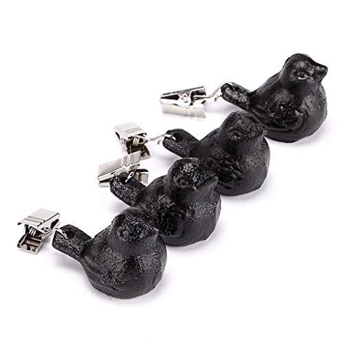 OwnMy Set of 4 Black Tablecloth Weights Clip on, Heavy Duty Pendant Tablecloth Weights Kit with Cast Iron Antique Birds, Flag Weights Clips for Outdoor Garden Party Picnic Tablecloths