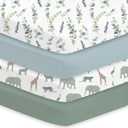 Little Grape Land Crib Sheets 4 Pack for Boys and Girls, Baby Neutral Crib Fitted Sheets for Standard Crib & Toddler Mattress, Super Soft Breathable Fitted Crib Sheet Set, Leaves & Safari