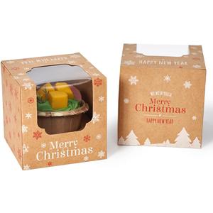 Happyhiram Christmas Cupcake Boxes 100 Pcs Bulk, Individual Cupcake Box Brown Kraft and Window for New Year and Holiday for Ornament Gift Boxes Coca Bombs Packaging for Winter Party Favors