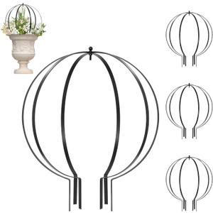 4 Pcs Large Metal Circle Trellis, 25.5" x 21.5" Metal Garden Sculpture Spheres Trellis for Climbing Plants Outdoor and Indoor Potted Round Plants Flowers Decorative Support Holder(Black)