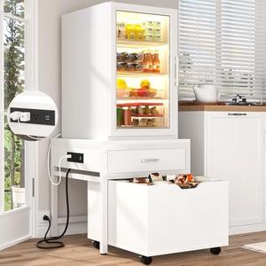 Amazon.com: Unikito Mini Fridge Stand with Drawer Storage and Sockets, Heavy Duty Small Refrigerator Stand Cart for Dorm, Apartment, Office, Bedroom, Mini Fridge and Microwave Stand, Hold 300LBS, White : Appliances