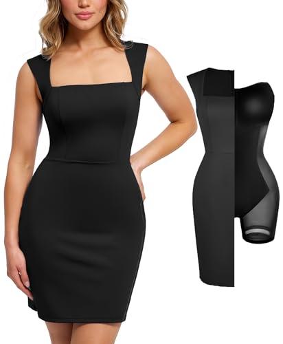Popilush Work Dresses for Women 2025 Shapewear Mini Dress Sleeveless Summer Business Casual Outfits Formal Dress Office Black M