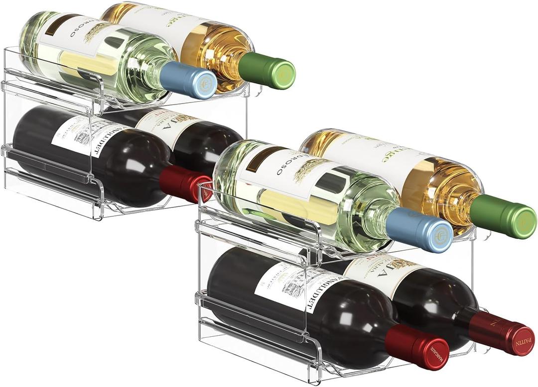 Lifewit Plastic Stackable Wine Rack for Refrigerator, Cabinet, Countertop,Wine Bottle Holder, Water Bottle Organizer for Fridge, Pantry, Hold 8 Bottles (Clear)