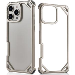 Aluminum Frame Metal Case for iPhone 16 Pro Max 6.9 inch with 4 Corners Silicone Pads Bumper Raised Edge Protection, Minimalist Slim Shockproof Hard Cover Cool Stylish for 16pro Max, Natural