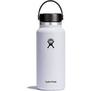 Hydro Flask Water Bottle - Insulated Stainless Steel - Wide Mouth Flex Lid, Non Spill, Leakproof and Refillable in 32 Oz White