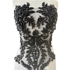 Handmade Shiny Rhinestones Applique handsewing Beaded Sequins Crystal on lace Trim Patches for Prom Dress Clothing Decorative Accessories (Black)