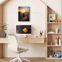 Western Cowboy Pictures Wall Decor Sunset Desert Landscape Prints Art Vintage Western Canvas Wall Art Mountain Painting Artwork For Living Room Bedroom Office Home Decorations Gifts For Men Women  (16"L x 12"W)