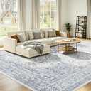 UKISS Washable Area Rugs8'x10' Ultra-Soft Faux Silk Vintage Rug, Large Low-Pile Rugs for Living Room Non-Slip & Non-Shedding Large Carpets for Home/Office Decor Blue