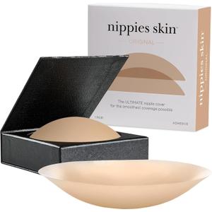 Nippies Nipple Covers for Women with Travel Case, Reusable Nipple Pasties with Skin-Safe Adhesive, Invisible Braless Solution under Clothing - Original Circle Covers, Caramel, Size 1 (Fits A-C Cups)