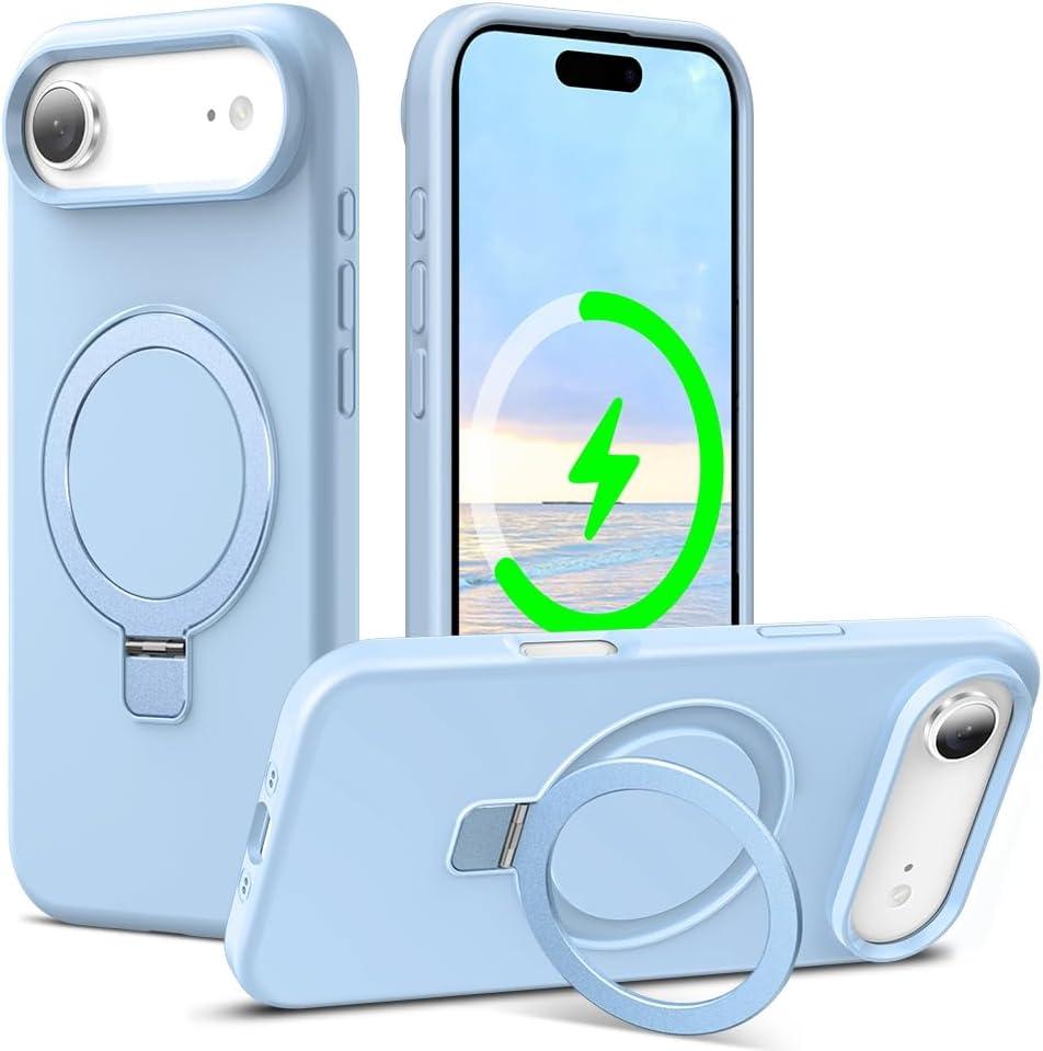 ZHK Liquid Silicone Designed for iPhone Air Case with Magnet Stand, [Precise Camera Lens Protection][Mil-Grade Drop Shockproof][Soft Anti-Scratch Microfiber Lining] Slim Fit Cover,Baby Blue (iPhone Air 6.5 inch)