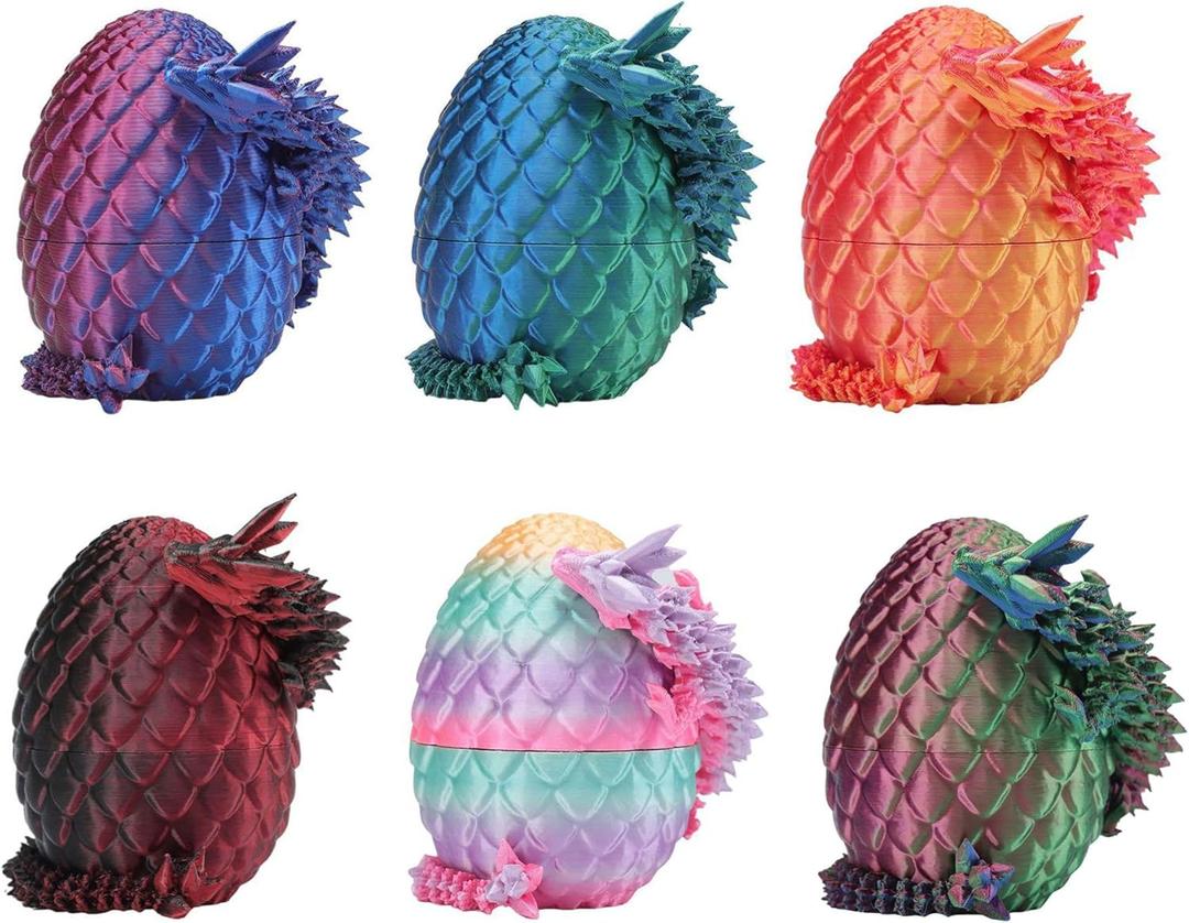 Rapean 6 Pack 3D Printed Dragon Eggs with Dragon Inside Easter Basket Stuffers, Mini Mystery Crystal Easter Toys, Home Desk Decor Surprise Gift 3D Printed Animals Fidget Toys