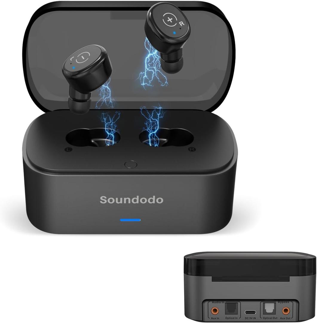 Wireless Earbuds for Tv Listening Watching with Transmitter Charging Dock,2025 New TWS Ture Wireless Earbuds for tv with Transmitter Set,Optical,3.5mm AUX,RCA,Plug n Play,60ft Long Range