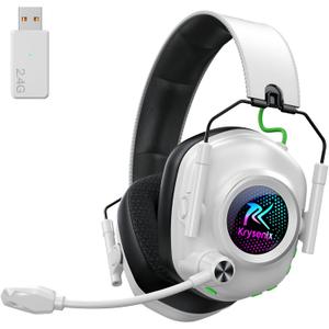 Wireless Gaming Headset with Noise Canceling Microphone for PC, PS5, PS4, Switch, Mac2.4 GHz Wireless & Bluetooth 5.4 Gaming Headphones, Cool RGB Lighting, 40Hr Battery, 50mm Drivers-White