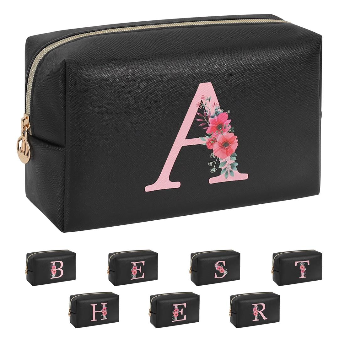 Initial Makeup Bag for Women, Travel Makeup Bag Small Cosmetic Bag, Birthday Gifts for Girls and Women, Teen Girls Gifts Trendy Stuff, Personalized Gifts for Grandkids Teacher Friends Bride Bridesmaid