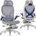 ELABEST X100 Ergonomic Mesh Office Chair with Footrest, Big and Tall Hone Desk Chair with 5D Flip-Up Arms, Adjustable 3D Lumbar Support,Gaming & Executive Computer Chairs (First Light)