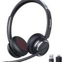 Wireless Headset with Mic for Work, USB A/C Dongle, Bluetooth 6.0 Headset with AI Noise Cancelling Microphone, Wireless Headphones with Mic Mute & 65H, Wireless Headset for PC/Computer/Laptop/Teams