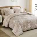 DJY Beige Floral Comforter Set King Size, Branch Botanical Bed in a Beg 7 Pieces Floral Bedding Set, Soft Microfiber Reversible Comforter Set for All Season, 90''x90''