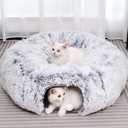 Plush Cat Tunnel with Cat Bed for Indoor Cats, Multifunctional Cat Donut Tunnel for Small Medium Large Cats Kitten Rabbit Puppies (Grey)