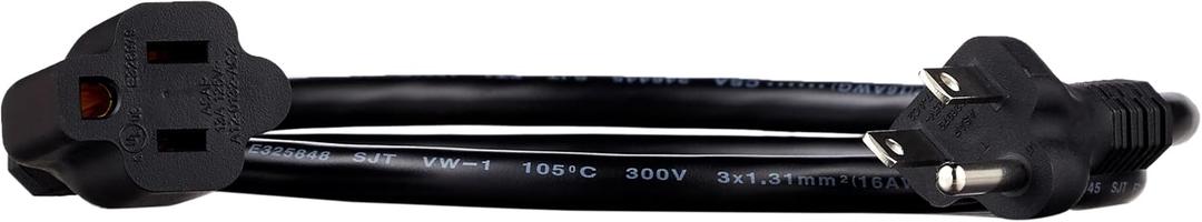 Amazon Basics Extension Cord, 3 Prong Outlet Extender, Indoor Power Extension Cable, 13 Amps, 125V, 3 Ft, Black