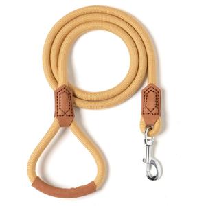 Mile High Life | Premium Leather Handle Dog Leash | Strong Rope Leash | Zinc Alloy Strong Clasp | Small Medium Large Dogs | 4/5/6 Feet(Yellow, 48 Inch (Pack of 1))