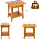 16" Compact Teak Shower Bench with Shelf & Handle, Solid Premium Teak Shower Stool, Durable Waterproof Seat for Inside Shower, Teak Wood Bench for Bathroom, Indoor & Outdoor Use