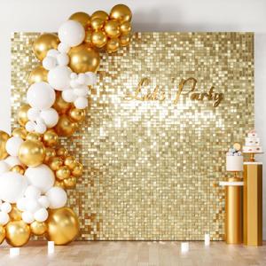 COKAOBE Light Gold Shimmer Wall Backdrop, 36 Pcs Square Sequin Shimmer Backdrop Panel, Photo Backdrops for Birthday, Anniversary, Wedding, Graduation & Bachelorette Party Decoration