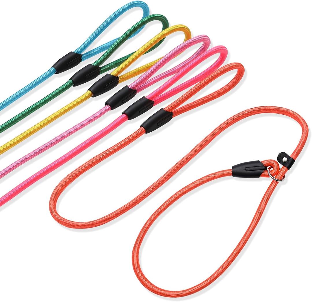 6-Piece Premium No-Pull Dog Slip Leads 4.6ft Adjustable, Pastel Hues (Yellow/Pink/Green/Lt Pink/Blue/Orange) - Easy On/Off, No Collar Needed, Vibrant for Small/Medium Dogs (Walking/Training)