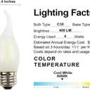 C35 4W LED Filament Bulb, Dimmable, Bright Cool White Light Color 6000K, E26 Medium Base, Frosted Glass Cover, 40W Incandescent Bulb Equivalent, Flame Tip, 3 Count