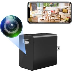 Mini 1080P Camera Charger - Wireless Camera - WiFi Tiny USB Charger Camera, 140-Degree Wide Angle - Small Nanny Cam for Indoor Home Security
