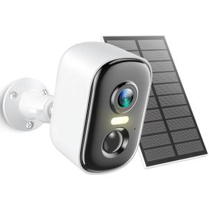 2K Security Cameras Wireless Outdoor, WiFi Cameras for Home Security with Solar Panel, Spotlight Color Night Vision, AI Motion Detection, Siren Alarm, 2-Way Talk, IP66, Cloud/SD Storage (White)