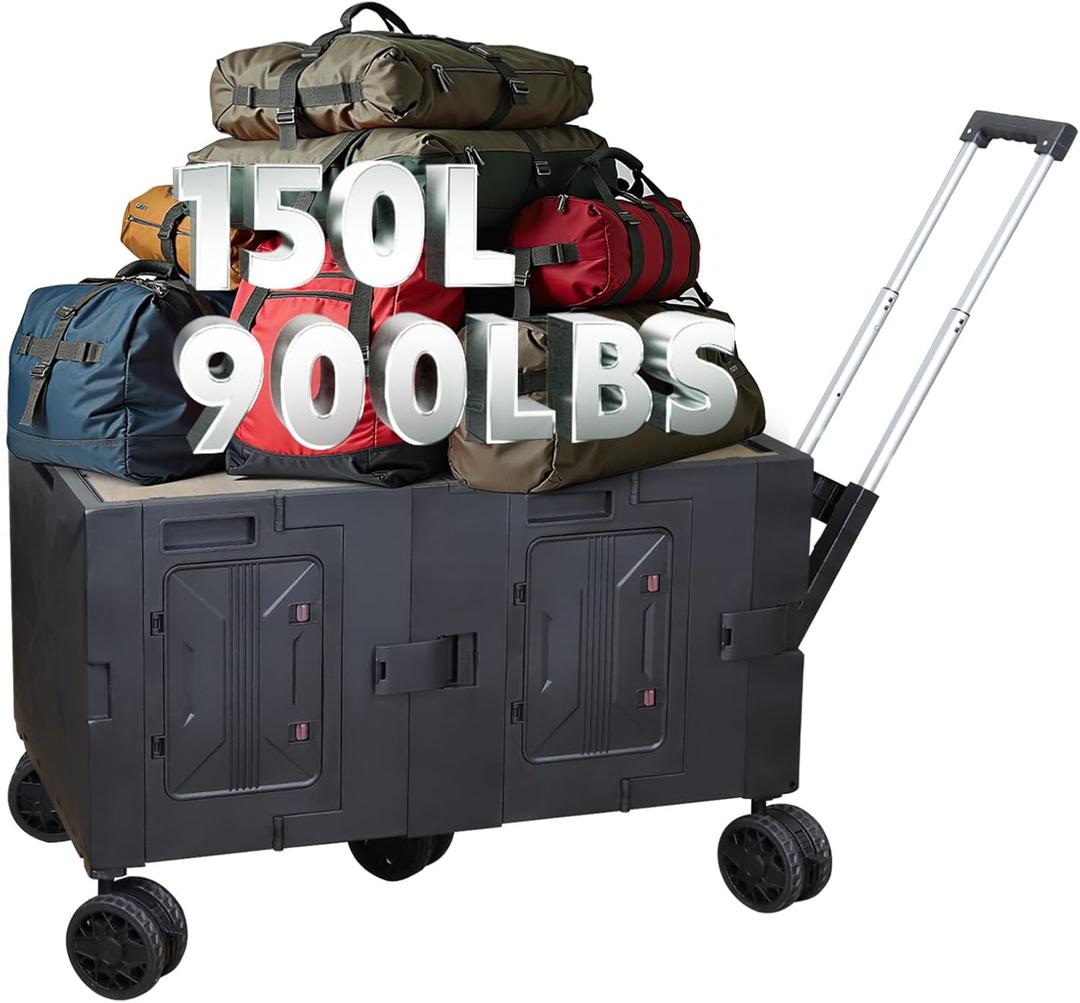 Sfozstra Collapsible Wagon Cart with Wheels Foldable, Large Capacity Multifunctional Wagon with Camping Table, with All Terrain Wheels for Outdoor Beach Sports Fishing Camping,150L (Black, M)