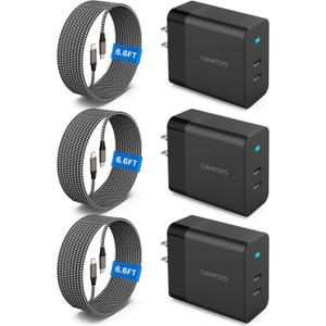 2Port 45W Super Fast Charger Type C, 3Pack 45W USB-C Charger Android Phone Charger Fast Charging for Samsung Galaxy S26 Ultra/S26+/S25/S24 Ultra/S23+/S22/S20/Note10+/Tab S9 with 3X 6.6ft Type C Cord