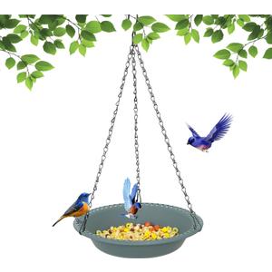 Hanging Bird Feeder, Hanging Bird Feeder Tray 10 inch for Attracting Birds, Birdfeeder Hanging for Garden Yard Outside, Gray