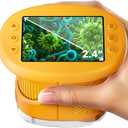1000X Handheld Microscope for Kids, 4K 2.4" Screen Digital Kids Microscopes with 12 Slides, Portable Edu Toys Gifts for Age 3 4 5 6 7 8 9 10 11 12 Year Old Boys Girls Children Students (Yellow)