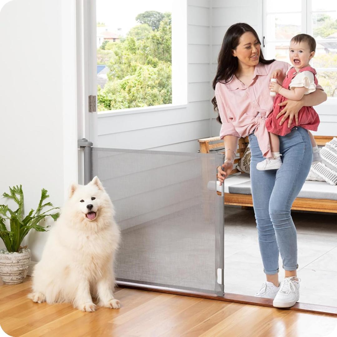 Safety Retractable Baby Gate - Mesh Dog & Pet Gate for Stairs 33" Tall x 71" Wide