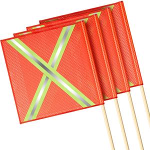 Jecery 4 Packs 18 x 18 Inch Oversize Load Safety Flags Mesh Wide Load Warning Flags with 35.4 Inch Wooden Dowel for Trucks Trailer Transport and Pedestrian Crossings (Cross Reflective Strip,Orange)
