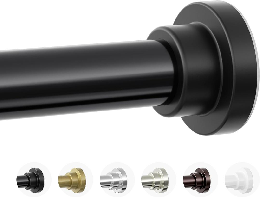 Mcrbeay Shower Curtain Rod, 1" Diameter Heavy Duty Tension Shower Rod, Non Slip Adjustable 28-74 inch No Drilling Shower Curtain Rods Spring Tension For Bathroom, Shower Stall, No Rust, Black
