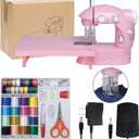 Sewing Machine for Beginners with Expansion Table and Foot Pedal and 42Pcs Sewing kit Finger Guard & Light Mini Small Portable Sewing Machines 2-Thread 2-Speed 2-Switches for Kids Ages 8-12 Peach Pink