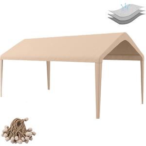 Carport Replacement Canopy Cover 10'x20' for Tent Top Garage Shelter Cover with Ball Bungees, 800D Oxford Replacement Cover Waterproof & UV Protection, Not Included Frame (Light Brown)