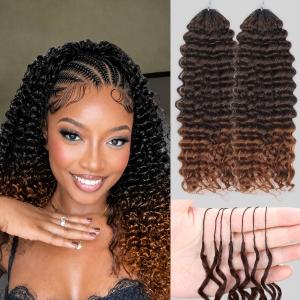Feather Crochet Hair Extensions,14 Inch 100 Strands Black to Brown Miracle Knots Crochet Hair for Black Women,Human Hair Blend SyntheticDeep Wave Crochet Pre-Separated Invisible Crochet Hair.
