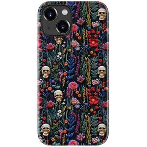 DorisMax for iPhone 13 Case - Wireless Charging Compatible - Dual-Layer Hard Shell + Silicone Cover - Shockproof Protective Phone Case with Stylish Designs for Women - Skulls and Flowers