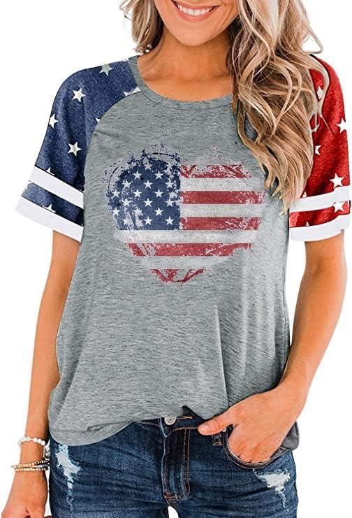 American Flag Shirts for Women 4th of July Patriotic Shirt Graphic Blouse USA Flag Tops Summer Tee(XX-Large, Grey02)