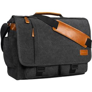ESTARER Messenger Bag 17.3 Inch, Mens Computer Bag for Teacher/College/Work/Travel, Water-resistant Canvas Laptop Bag Satchel Briefcase, Dark Grey