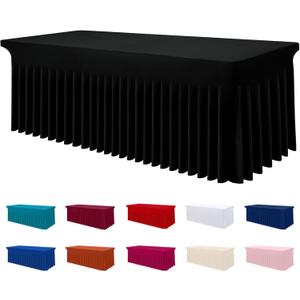 Smiry Spandex Tablecloth, Elastic Fitted Stretch Tablecloth for 8FT Rectangle Tables, Waterproof Washable Table Cover Skirt for Outdoor, Wedding, Banquet & Parties (Black, 96Lx30Wx30H Inch)