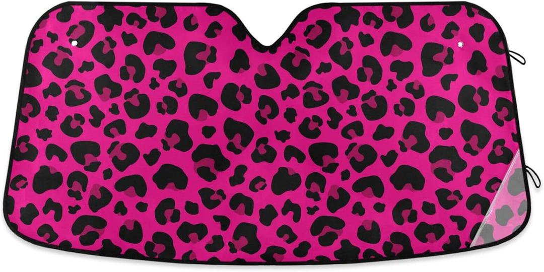 Dussdil Hot Pink Leopard Cheetah Car Windshield Sunshades Sun Shade Reflective UV Rays Protector Keep Your Vehicle Cool Visor Cover Foldable for Car Truck SUV Front Window 55X28 inch