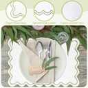 Linen Placemats Set of 12 Scalloped Placemat 13 X19 Wavy Embroidery Double Layered Washable Farmhouse Dinner Fabric Table Mat Napkin for Wedding Party Christmas Hotel Restaurant(Grass Green)