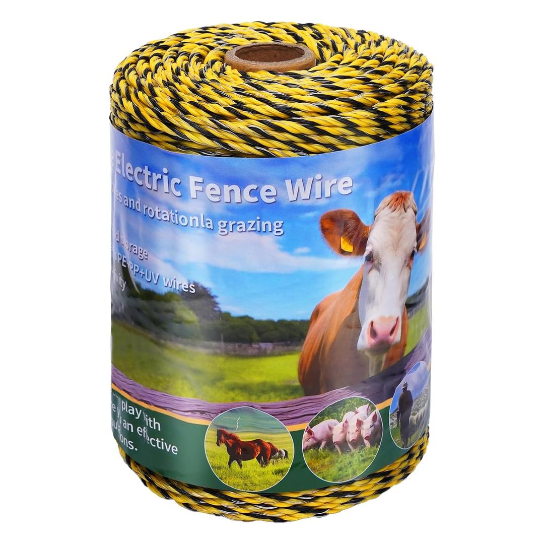 656 Feet Electric Fence Wire, Outtive 9 Stainless Steel Strands and 30 Polywire for Portable Livestock Fencing, with Reliable Conductivity and Rust Resistance, UV Resistant, 200 Meters 1/8" Diameter